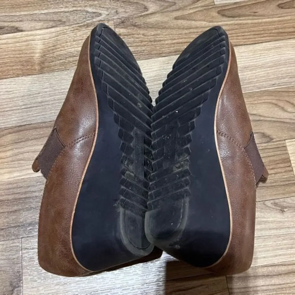 Life Stride Zora Wedge Slip on Faux Leather Upper Round Toe Brown Black Size 10W